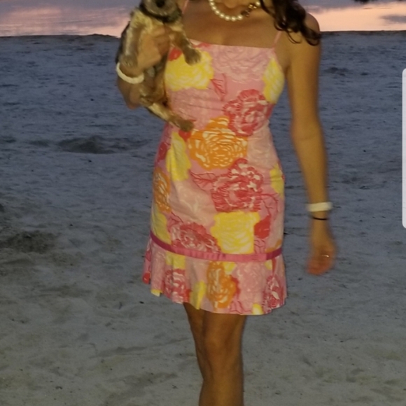 Lilly Pulitzer pink/yellow pleated bow dress 2 - Picture 10 of 10